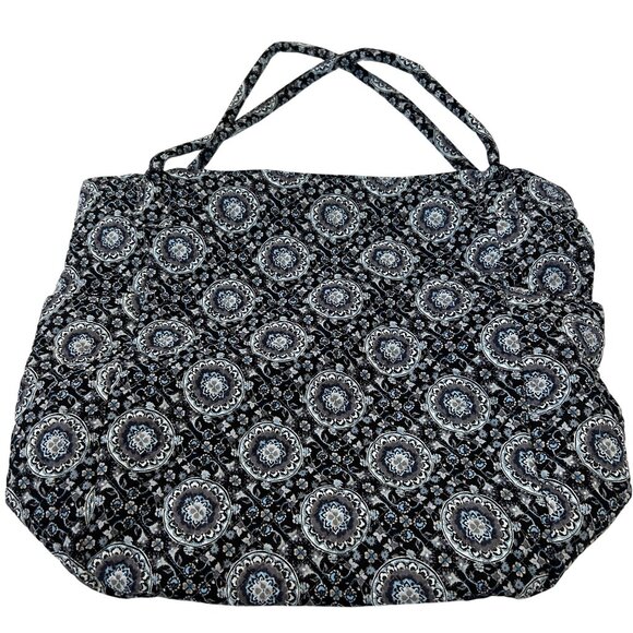 NWT Vera Bradley Charcoal Medallion Bright Tote Bag Quilted Cotton Double Straps - Picture 2 of 8